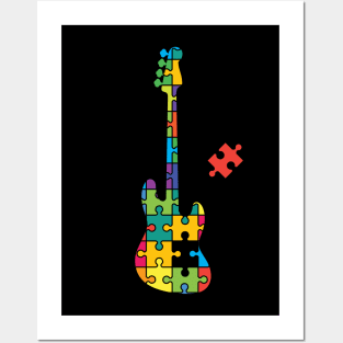 Color Puzzle Bass Guitar Silhouette Posters and Art